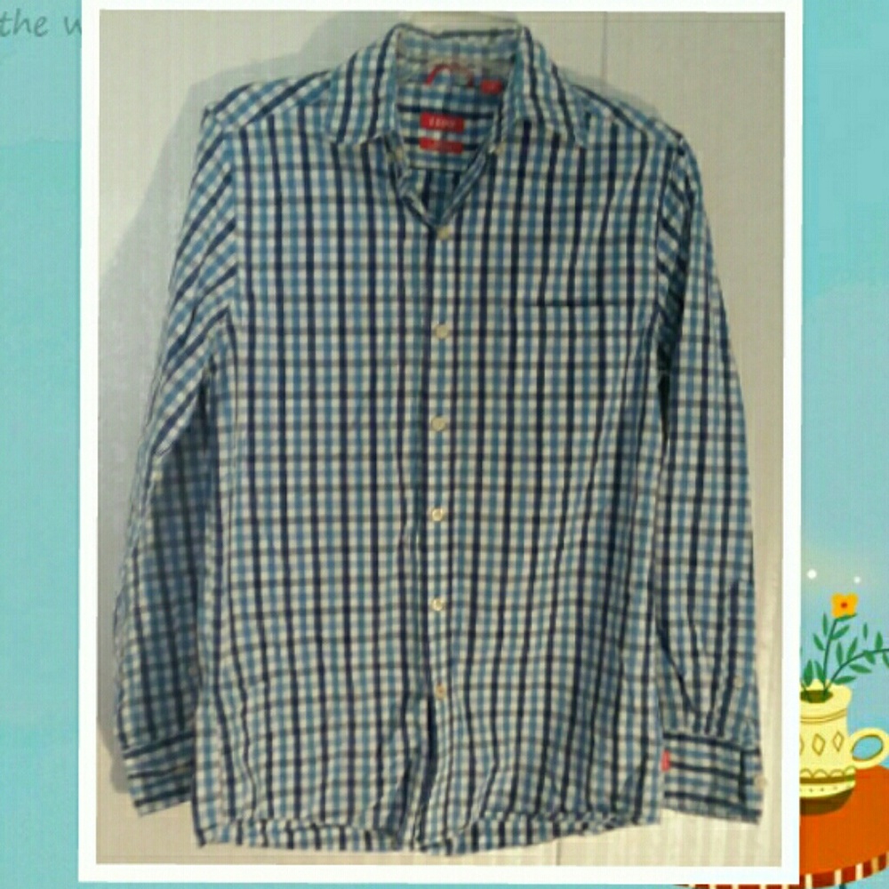 Izod Blue Gingham Button Down Size Small Slim